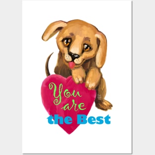 Cute dog. Baby pets. Puppy friendship love. Posters and Art